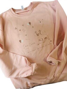 New Dachshund Graphic Crewneck Sweatshirt -Blush Pink With A Neutral Graphic